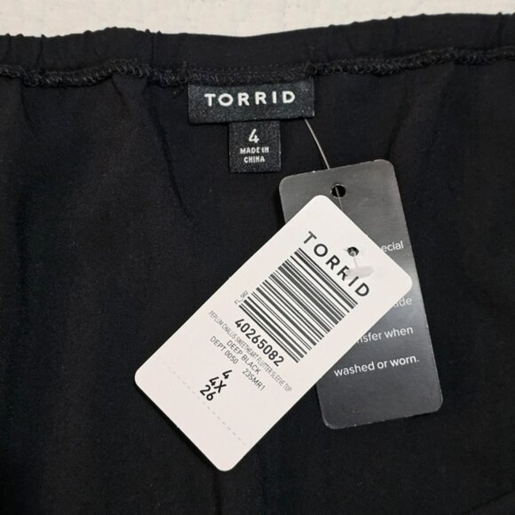 Torrid Black Peplum Challis Sweetheart Flutter Sleeve Top - Picture 8 of 9